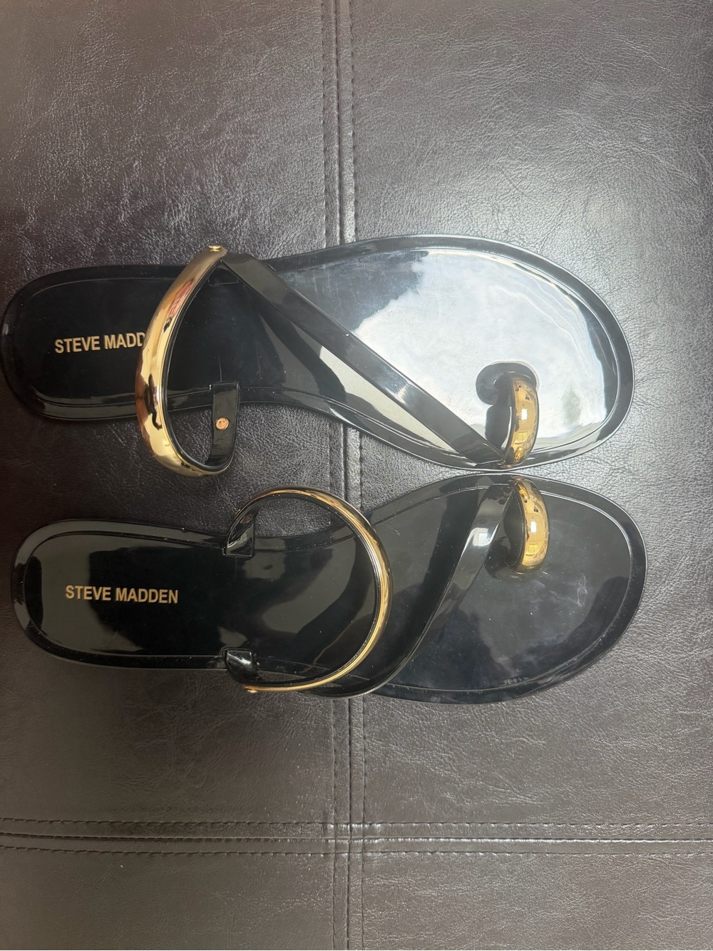 Steve Madden Black Sandal with Gold Hoop Accents